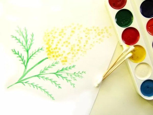 Мимоза ватными палочками