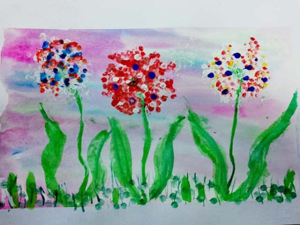 Рисование ватными палочками лето