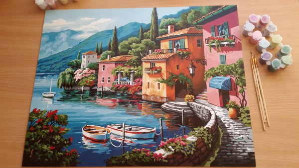 Dimensions картина по номерам "деревня на берегу" 41х51 см