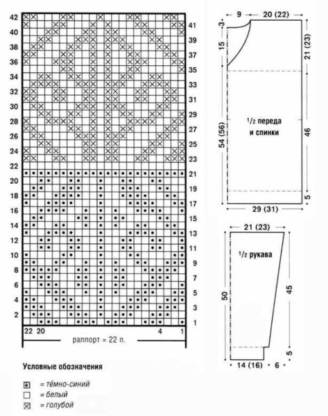 Жаккардовый узор для мужского свитера спицами со схемами