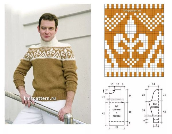 Свитер мужской с орнаментом спицами