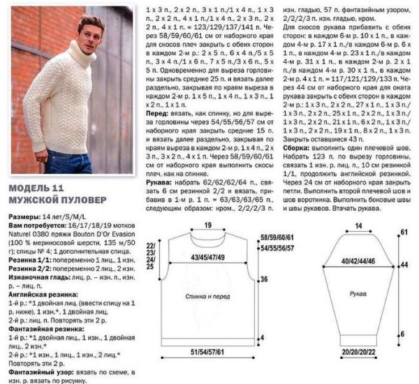 Вязание мужского джемпера спицами схемы 48 -50 размер