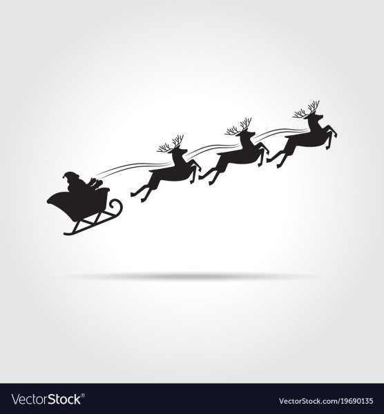 Санта летает на санях с оленями