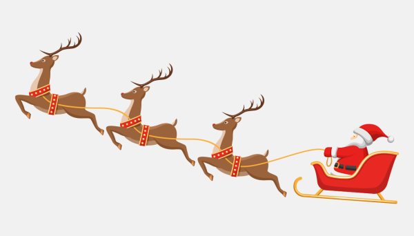 Дед Мороз на санях на белом фоне