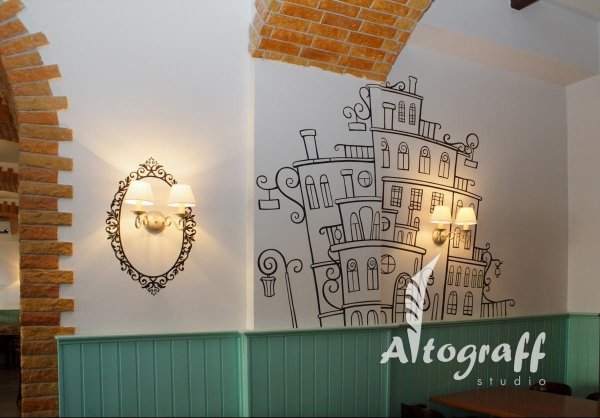Аэрография, роспись, стен в столовой кафе.
