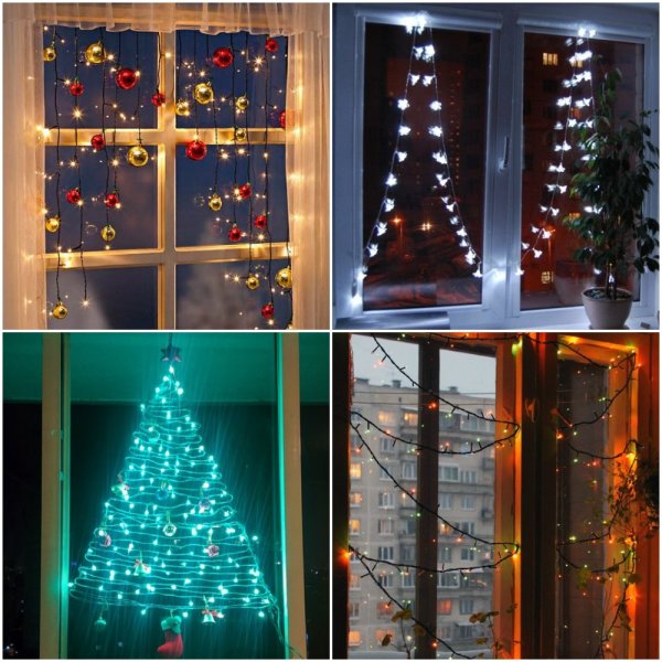 Украсить окно гирляндой