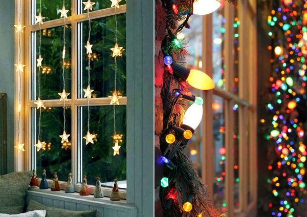 Синяя гирлянда в комнате