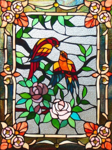Витраж на стекле цветы