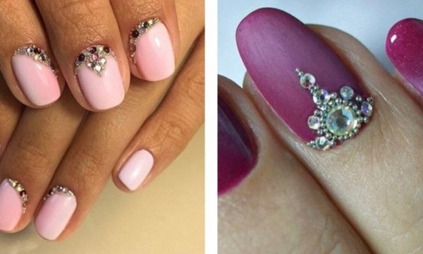 Красивый французский маникюр со стразами