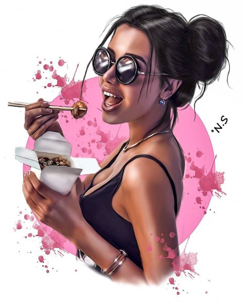 Нарисованная девушка с кофе