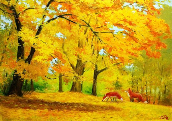 Леонид Афремов осень береза