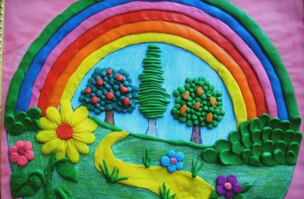 Картины из жгутиков пластилина на картоне