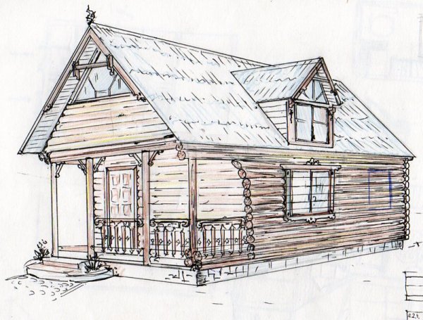 Русская изба рисунок сбоку
