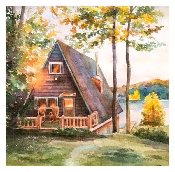 Домик в лесу гуашью