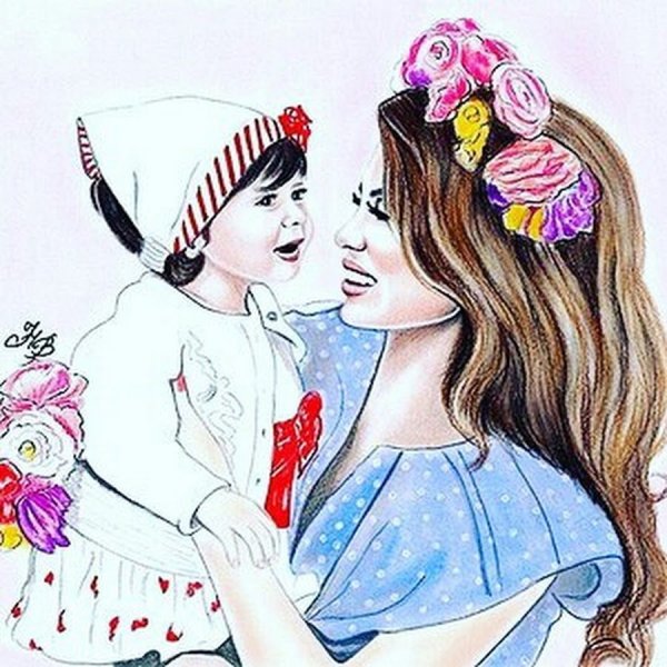 Мама и дочка рисунок