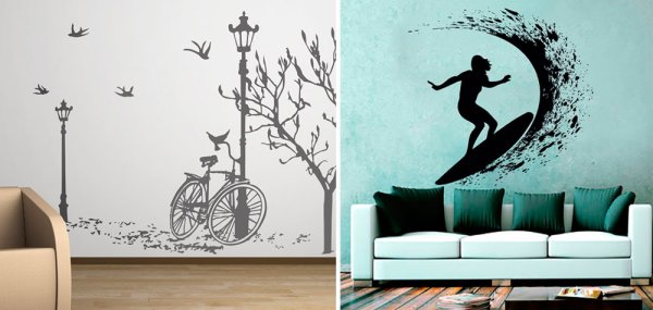 Однотонные рисунки на стенах