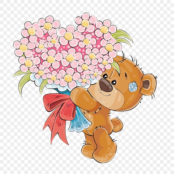 Мишка с цветочком рисунок