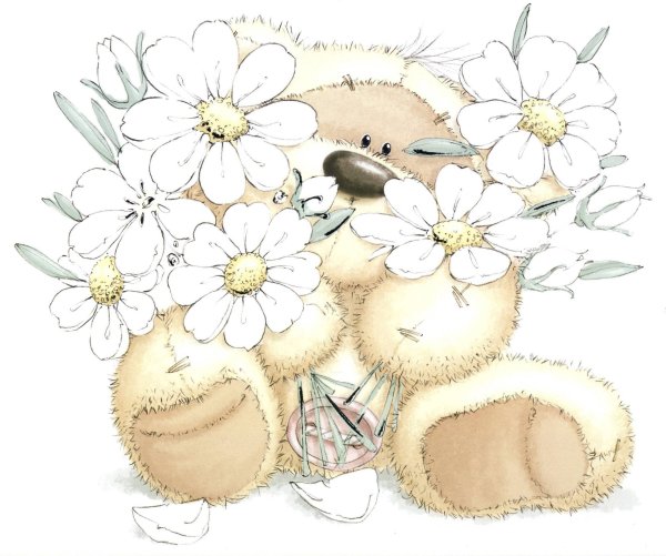 Медвежонок с цветами рисунок