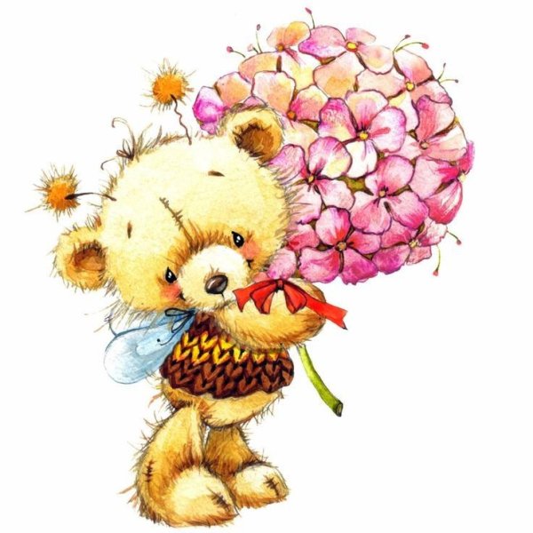 Милый Медвежонок с цветами