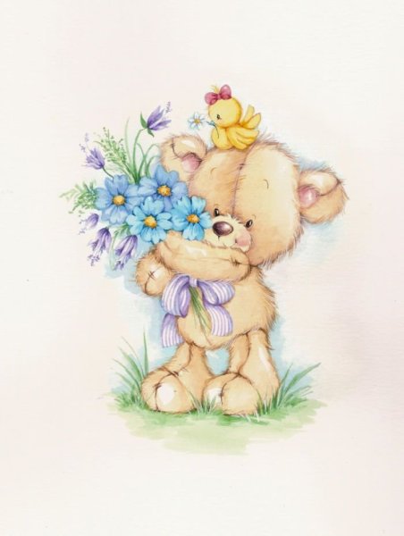 Поздравительный мишка с цветами