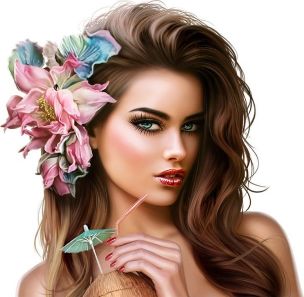 Лицо девушки карандашами цветными