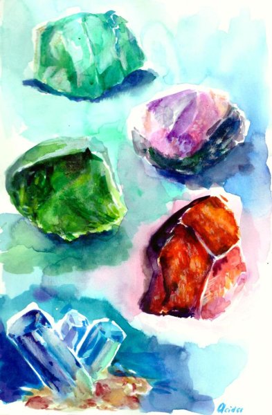 Морские камни акварелью