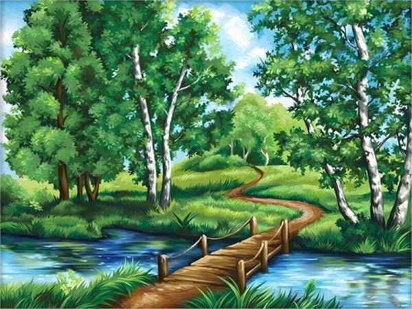 Летний пейзаж цветными карандашами