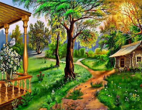 Пейзаж цветными карандашами для детей