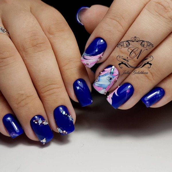 Френч маникюр синий цвет