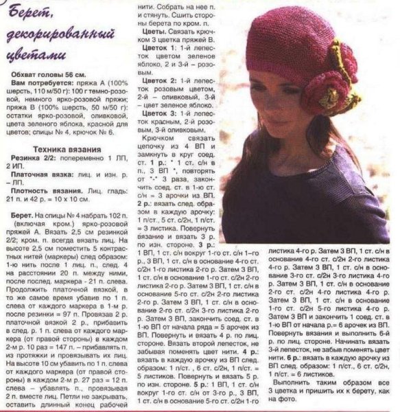 Вязание мохерового берета спицами схемы