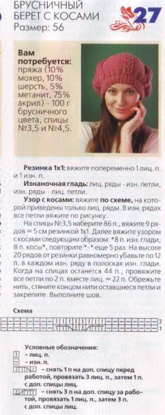 Шапки бини женские спицами из мохера, схемы