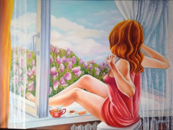 Девочка на подоконнике живопись