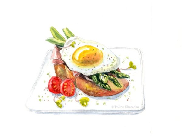 Тарелка с едой акварель
