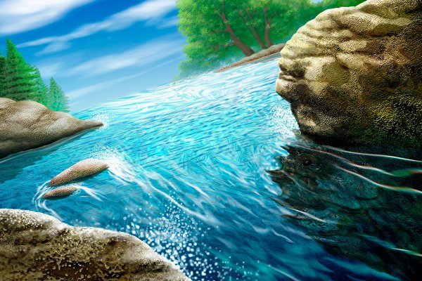Сказочная речка с камнями