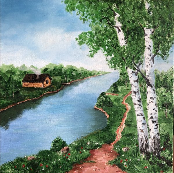 Картины с березами и рекой
