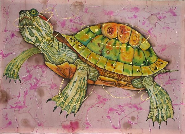 Красноухая черепаха акварелью