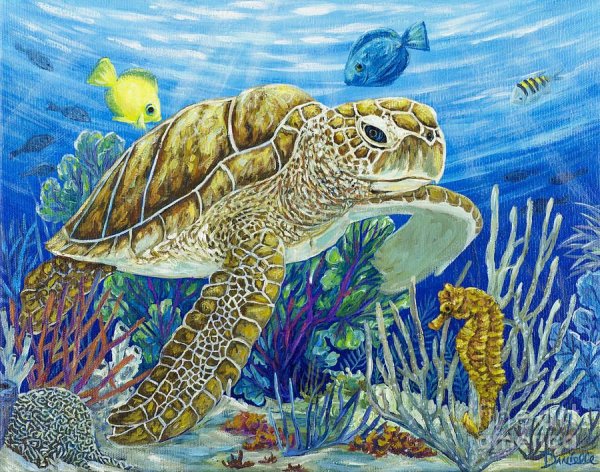 Черепаха подводный мир живопись