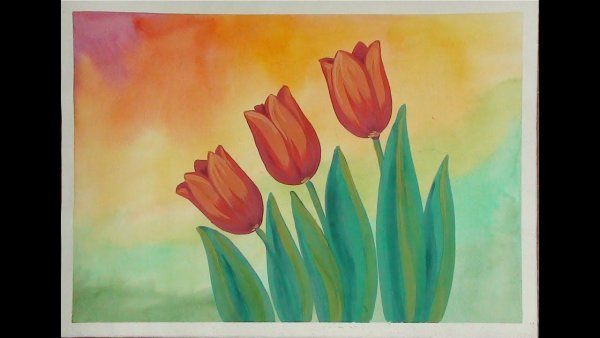 Тюльпаны красками для детей