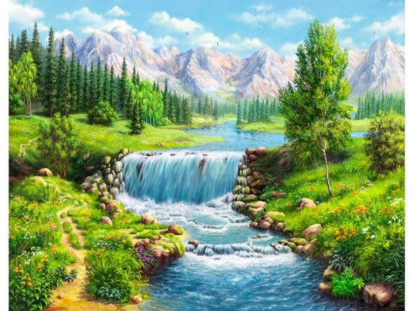 Алмазная живопись набор алмазной вышивки полдень у реки (аж-1686) 50x40 см