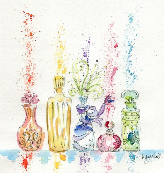 Флакон духов акварелью