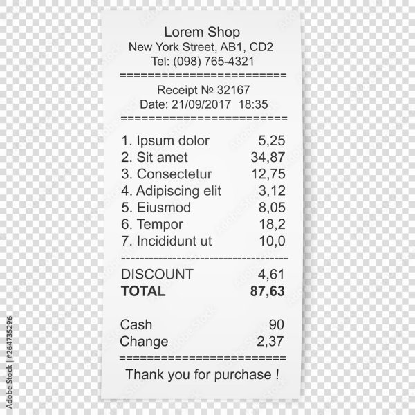 Кассовый чек на белом фоне