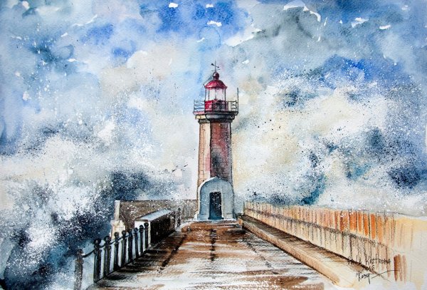 Маяк акварелью