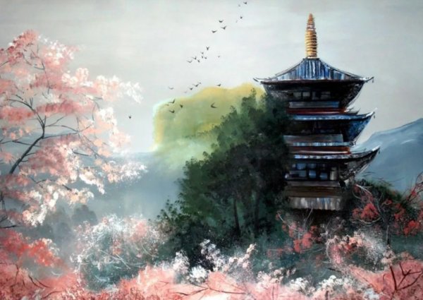Японская живопись пагода