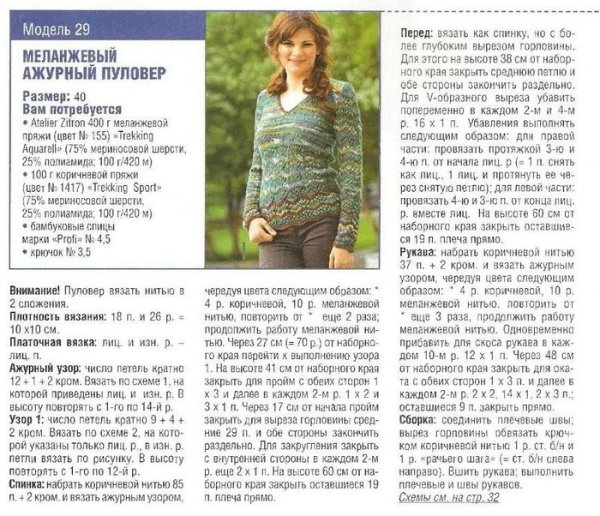 Меланжевая пряжа узоры спицами схемы вязания