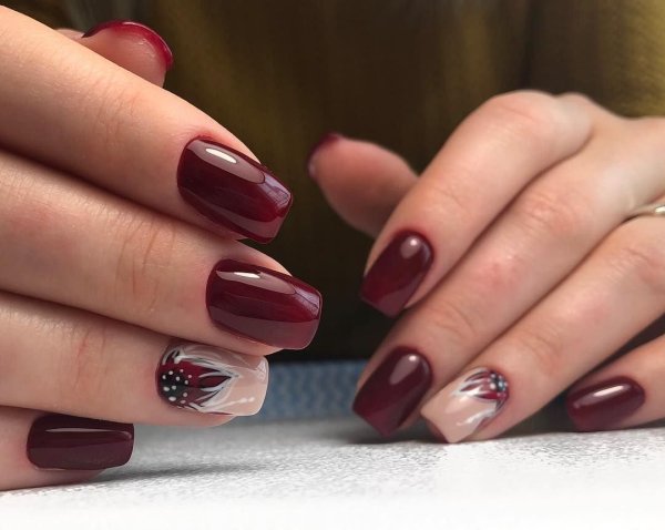 Маникюр шеллак марсала
