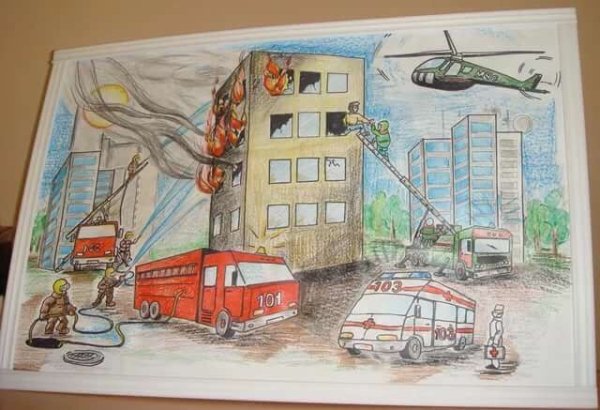 Пожарник рисунок