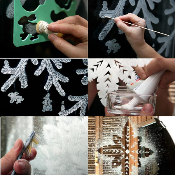 Рисунки на окнах зубной пастой