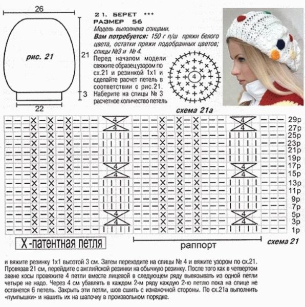 Шапочки спицами для женщин со схемами на зиму