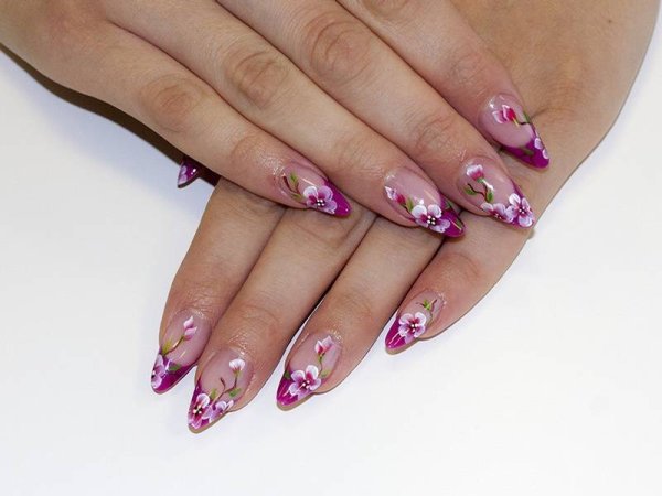 Ногти френч с рисунком овальные цветной