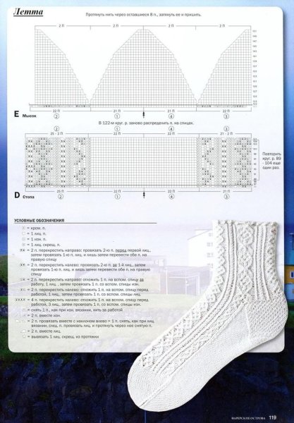 Узоры спицами со схемами для мужских носков спицами